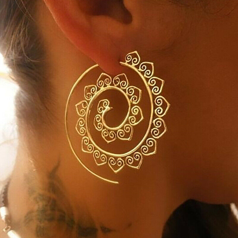 Spiral in Hoop Earrings 925 Sterling Silver Dangle Corona Sun Jewelry