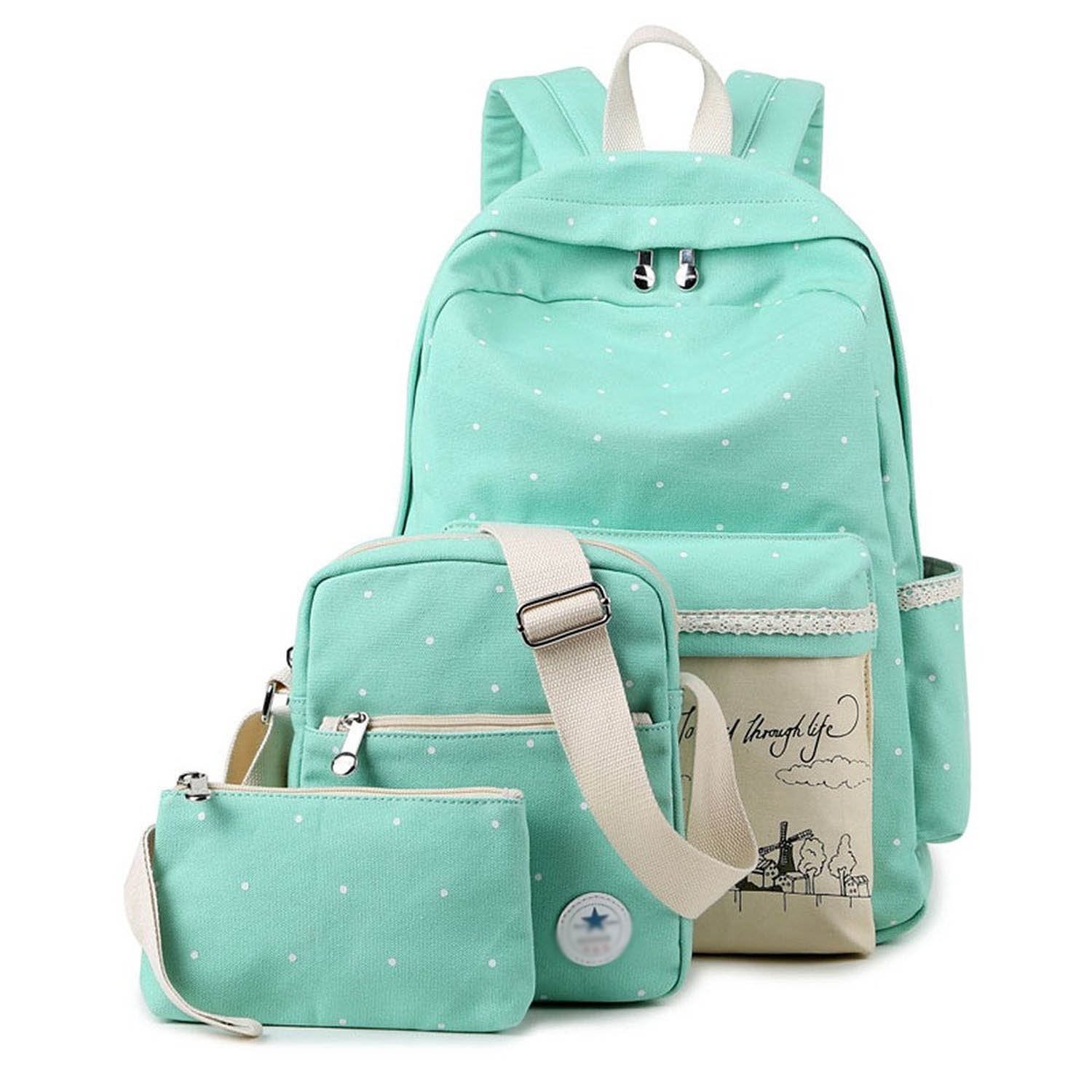 Samaz 3-in-1 Cute Korean Lace Canvas School Backpack for Teen Girls ...