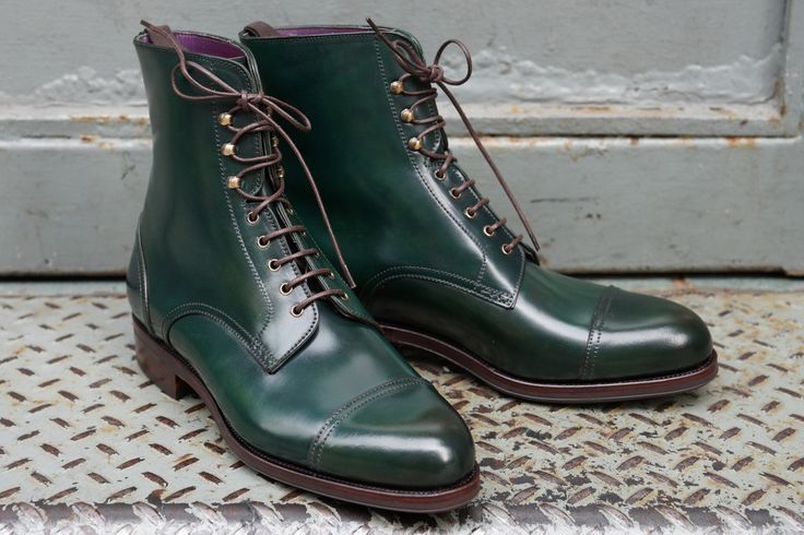 Green Color Cap Toe Lace Up High Ankle Premium Leather Stylish Men Boots