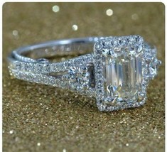 2.70Ct Emerald Cut Simulated Diamond Engagement Ring 14K White Gold in Size 9.5 - $263.05