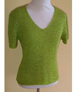 KAREN KANE Lifestyle Lime Green Loose Knit V-Neck Short Sleeve Sweater T... - $19.50