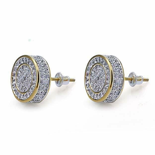 MENS 7MM BLING W CRYSTAL GOLD PLATED ROUND SCREW BACK STUD EARRING