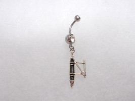925 Silver Hawaiian Outrigger Boat Nautical Pendant 14g Clear Cz Belly Ring Bar - $19.99