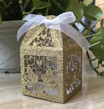 100pcs Glitter Gold Wedding Gift Boxes,Chocolate Laser Cut wedding favor boxes - $48.00