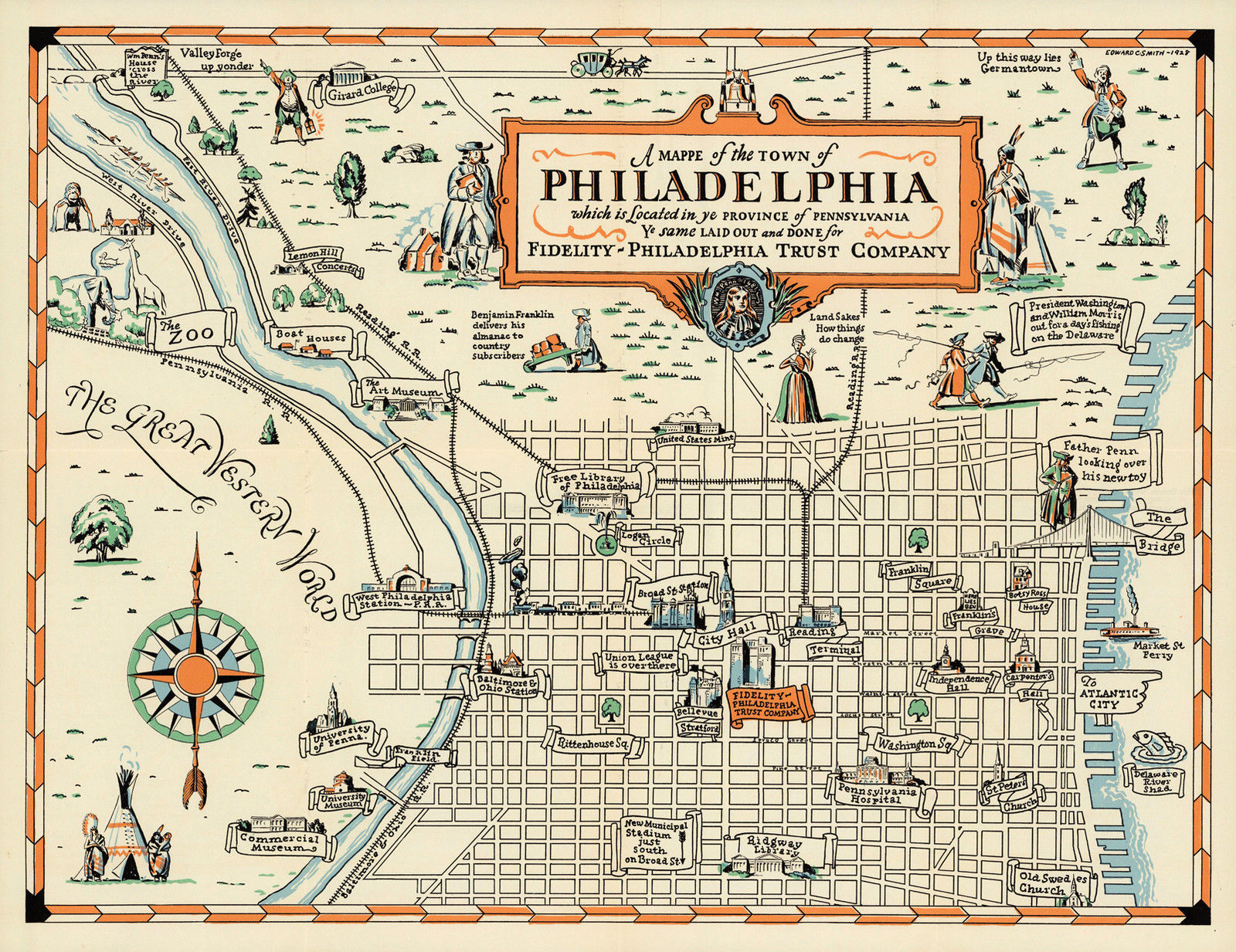 23x30 Pictorial 1940 Philadelphia Map Wall Art Poster Print Vintage   S L1600 