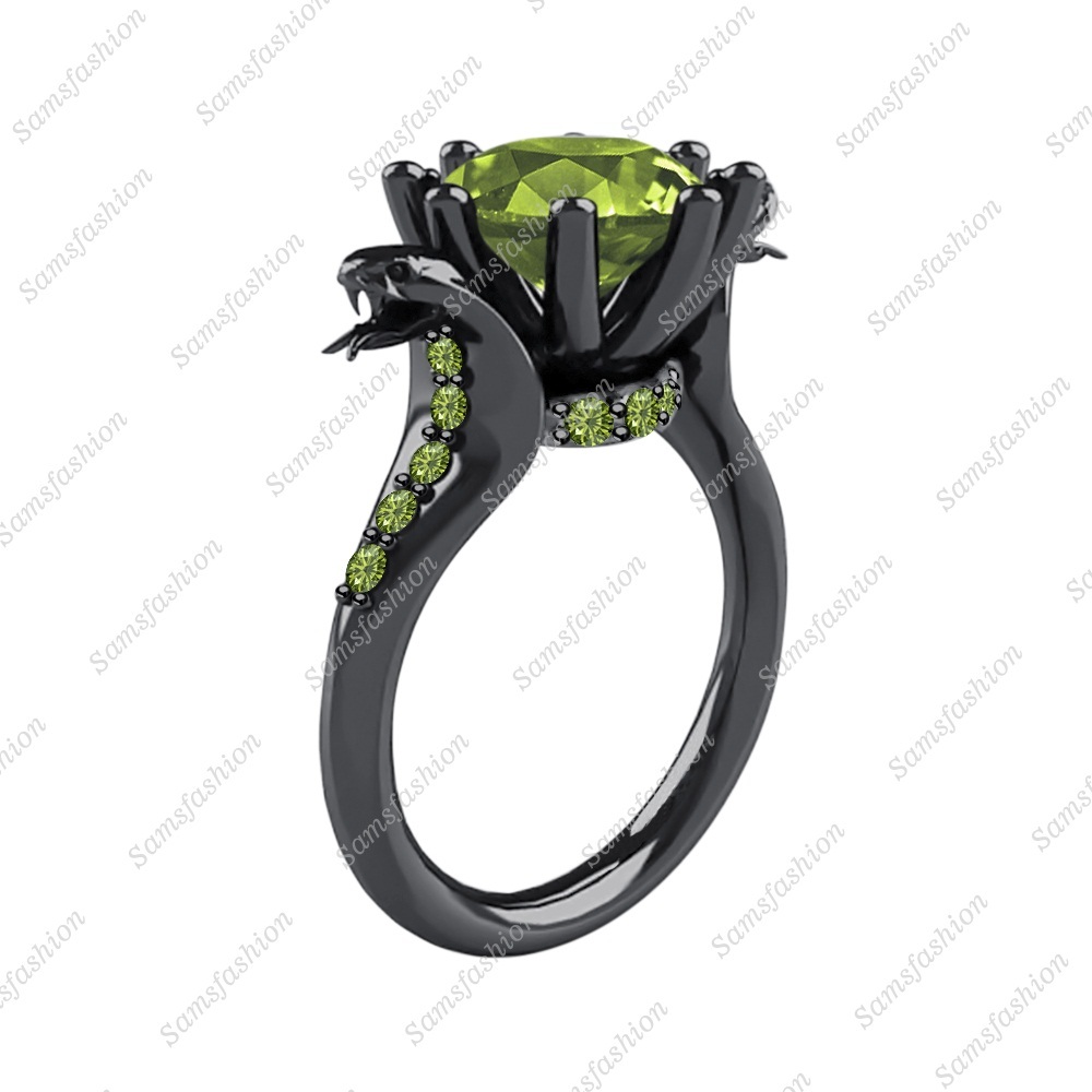 Solitaire Green Tourmaline 14k Black Gp 925 Silver Cobra Snake Fashion Ring