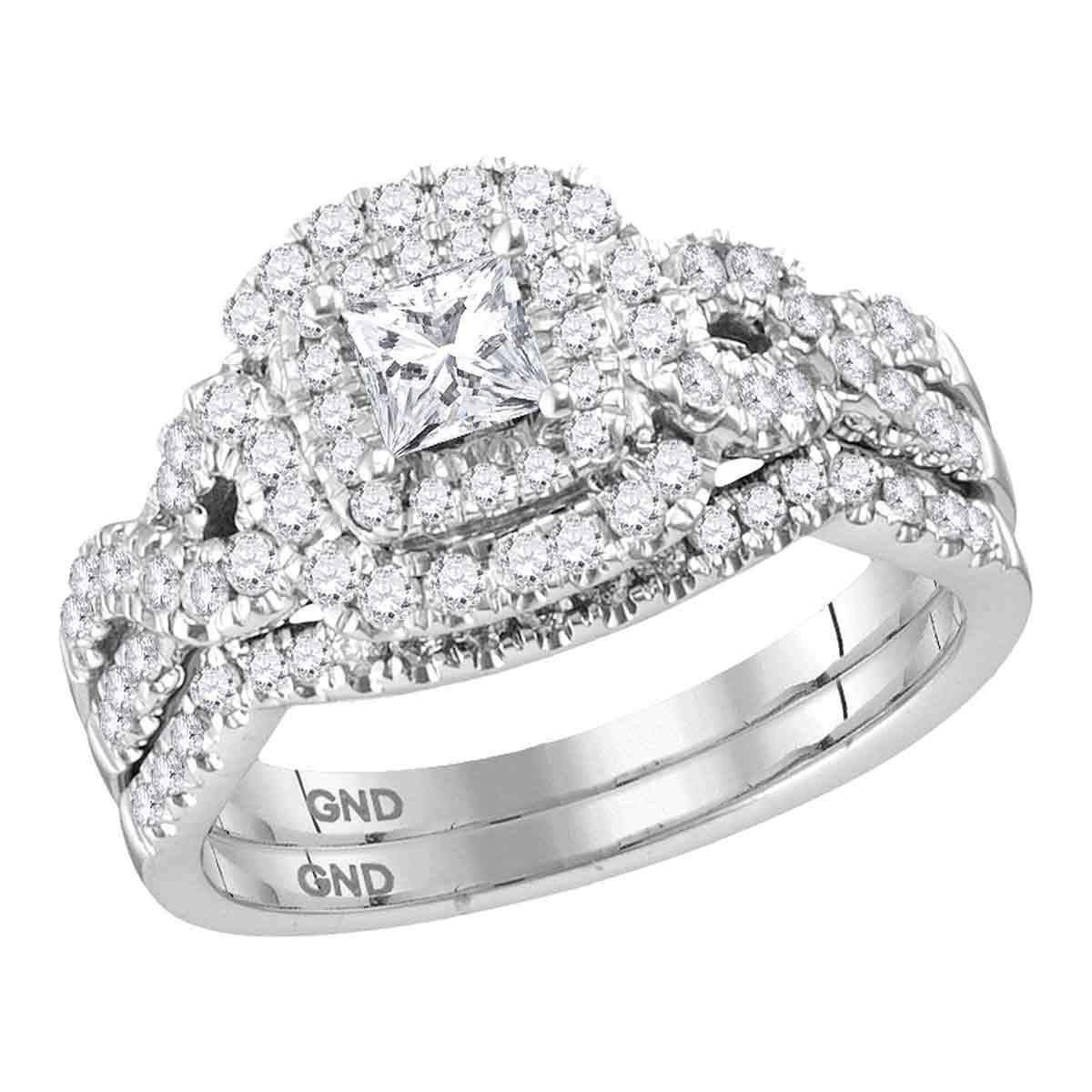 14Kt White Gold Womens Princess Diamond Halo Twist Bridal