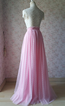 PINK Full Long Tulle Skirt Pink Bridesmaid Tulle Skirt Dot High Waist US0-US28 image 4