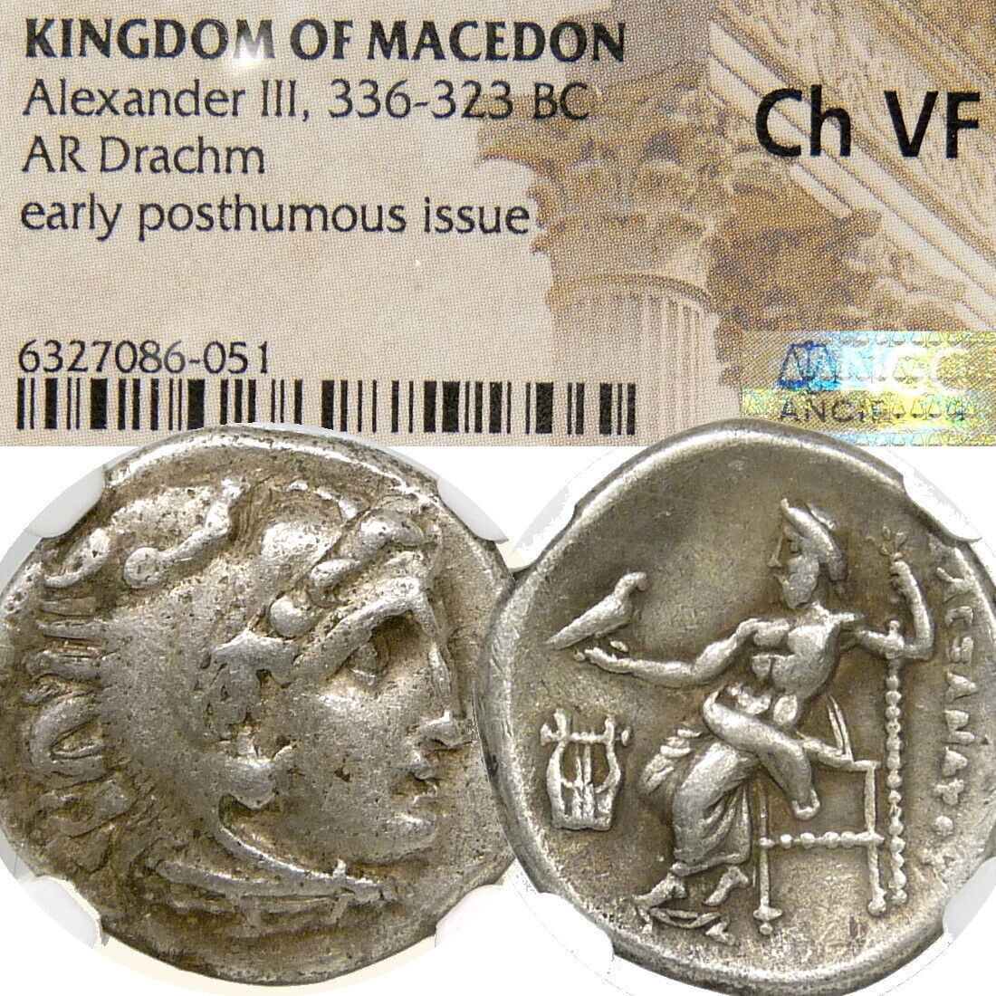 ALEXANDER the Great NGC Cert. Choice VF. Herakles, Zeus, Lyre. Greek