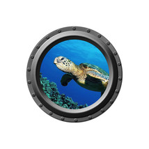 Turtle Swimming Over Reef - Porthole Wall Decal - $14.00
