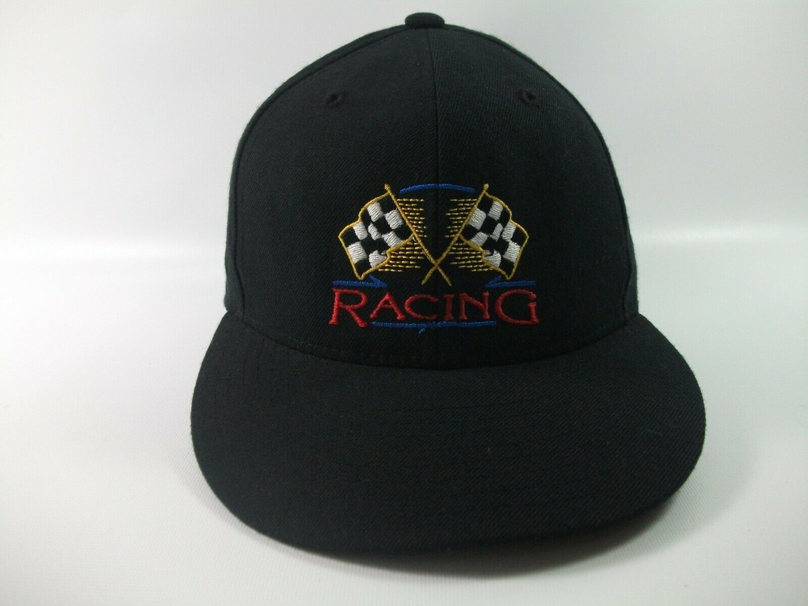 Racing 85 Checkered Flag Hat Black Fitted 7 1/8 Fitted Baseball Cap - Hats