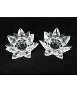 Beautiful Crystal Candle Holders Faceted Floral Petals Set of 2 4.75&quot; Ex... - $28.21