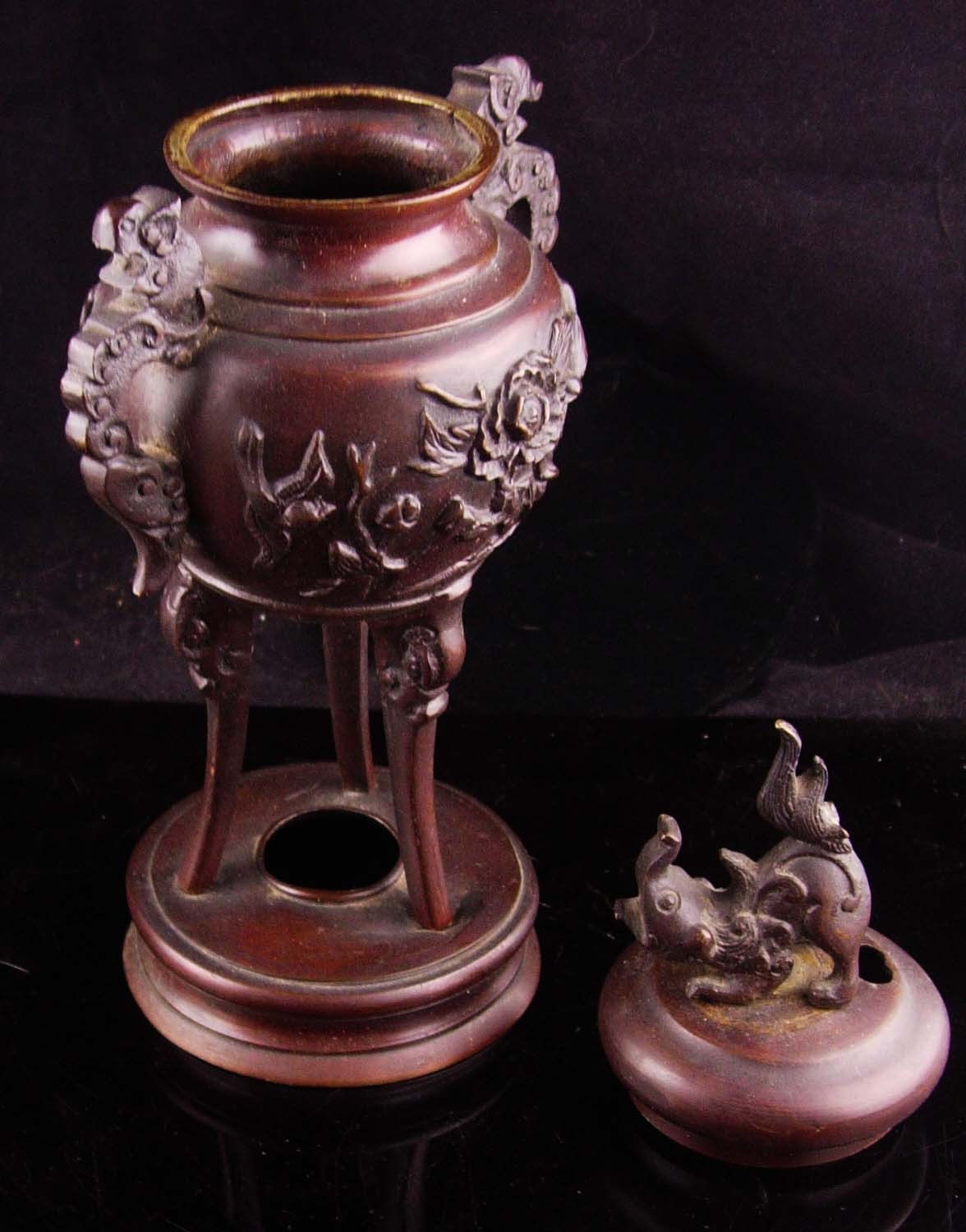Antique Chinese Foo Dog Dragon Incense Burner strange creatures bronze