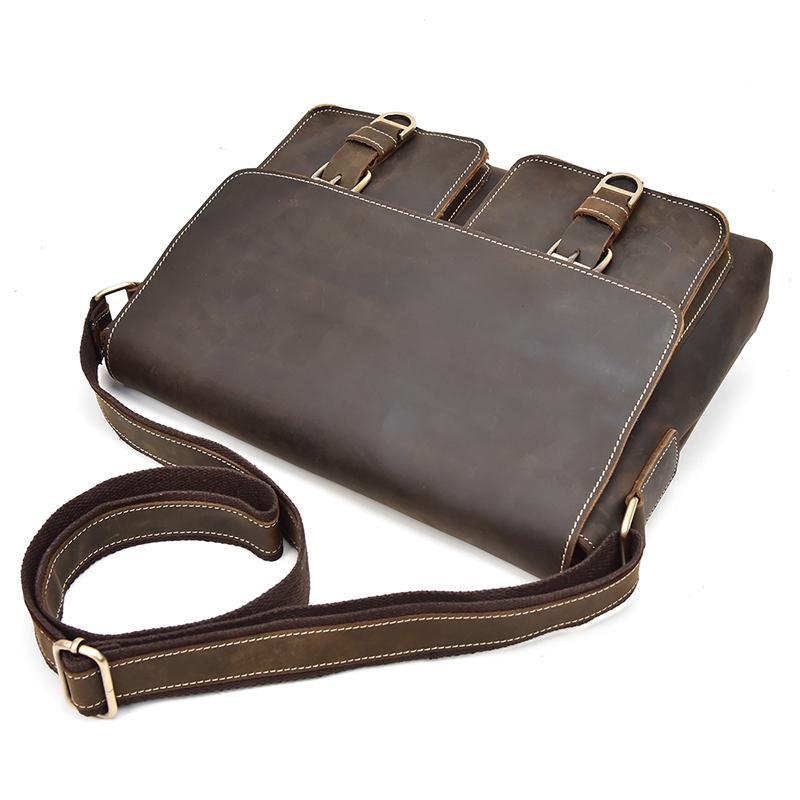 Vintage crazy horse leather messenger bag A4 Genuine leather shoulder bag Men's Accessories