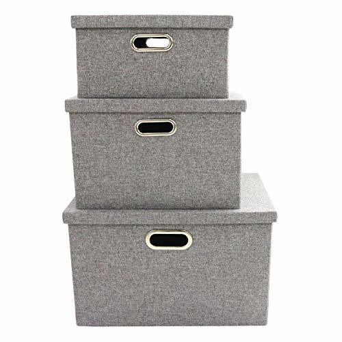 Berry Ave Dark Gray Storage Baskets with Lids and Handles 3Pc Set