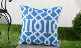 Decorative Throw Pillow Blue Geometric 18" x 18"  UV50 Sun Weather Resistant