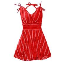 PANDA SUPERSTORE Women Red Striped One Piece Swimsuit V-Neck Bathing Suit for Po