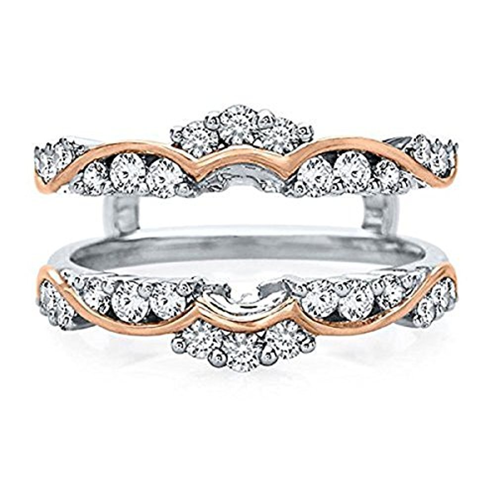 3/4ct Solitaire Enhancer Round CZ Diamonds Ring Guard Wrap 14K White GP