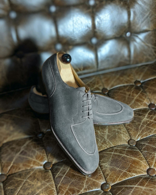 Handmade Men's Grey Suede Lace Up Dress/Formal Oxford Shoes