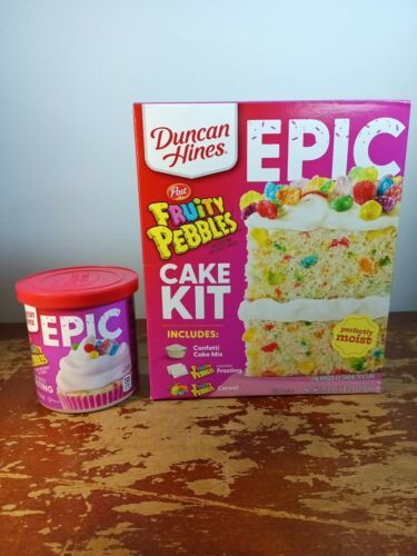 Primary image for Duncan Hines Epic Fruity Pebbles Cake Kit Fruity Pebbles Frosting Icing