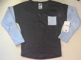 SOFFE Girls&#39; Quilted Crew Neck Long Sleeve Shirt Sweatshirt, Black &amp; Blu... - $12.49