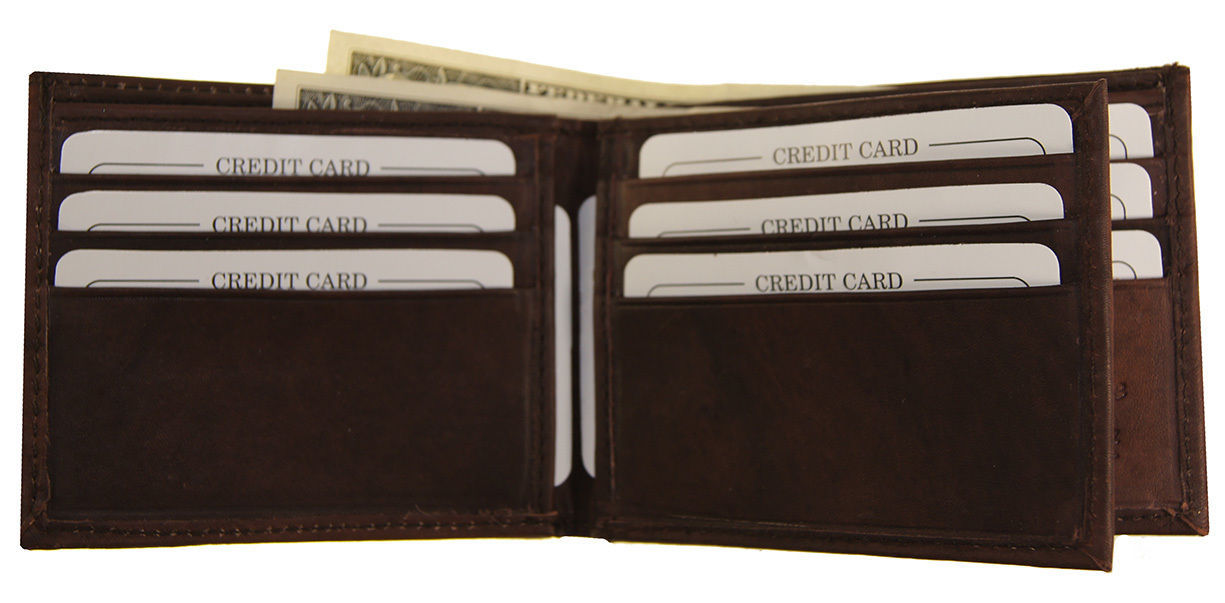 AG Wallets MENS Leather Bifold Wallet 2 Bill Slots 1 ID Flap Zipper