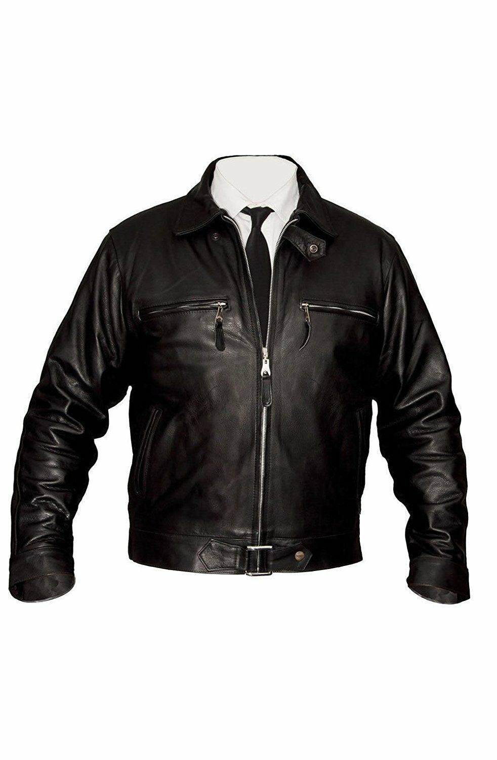 New German Luftwaffe Men's Black Cowhide Biker Style Real Leather Jacket 5074