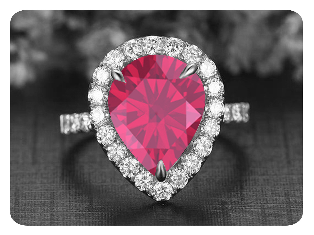 6x8mm Pear Cut Pink Ruby .925 Sterling Silver Engagement halo ring
