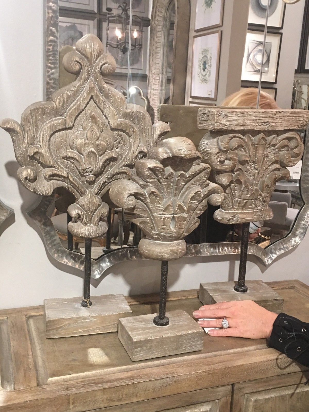 THREE NEW LARGE DECORATIVE FINIALS OLD WORLD ART AGED CARVED RAW WOOD