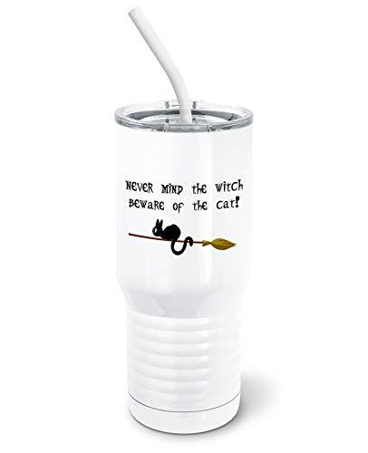 PixiDoodle Beware Of The Cat - Funny Witch Halloween Tumbler with Spill-Resistan