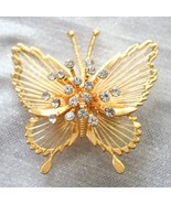 Elegant Monet Mid Century Modern Gold-tone Rhinestone Butterfly Brooch 1970s vin - $12.30