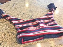GYMBOREE Pom-Pom Fleece Winter Hat Crazy Striped Red Blue 5-7years Bx49 - $3.91