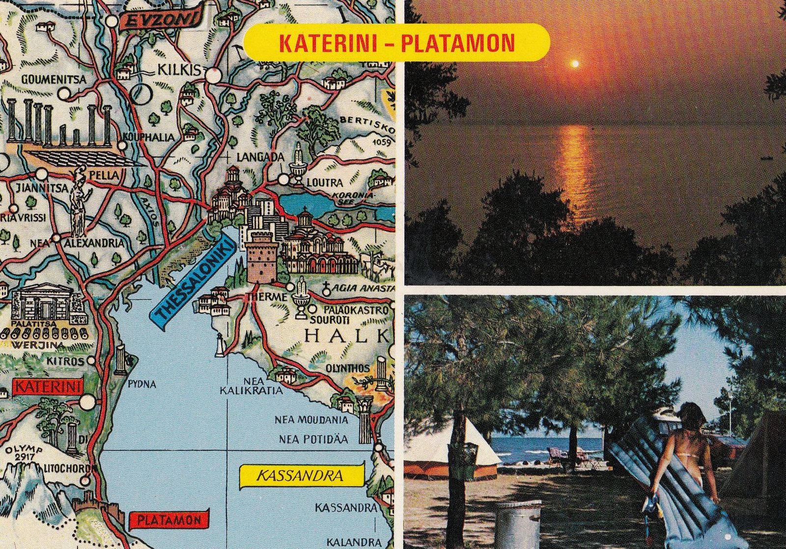 Katerini Greece Sunset Map Lilo Postcard - Other Postcards