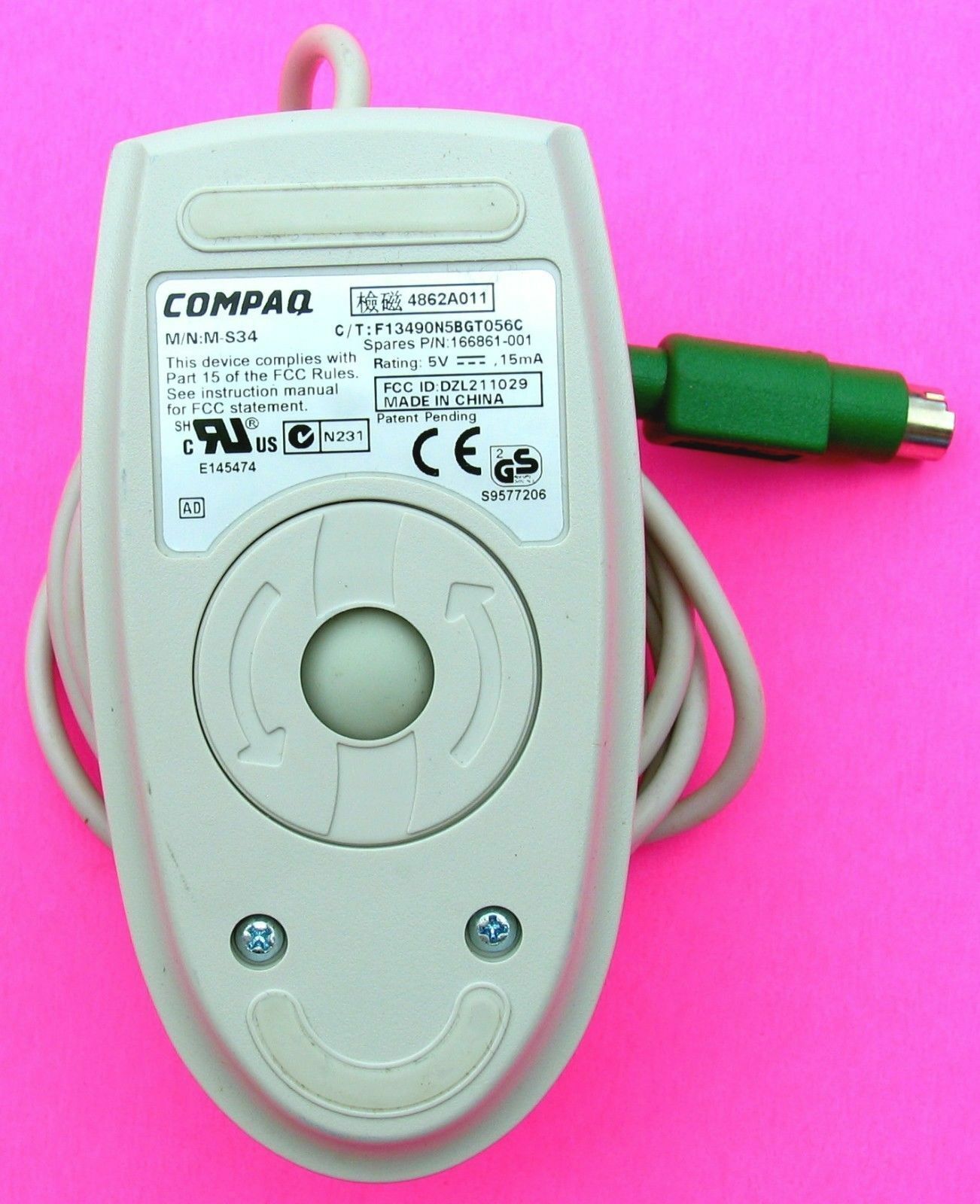 VINTAGE GENUINE HP COMPAQ PS/2 MOUSE MS34 166861001 141189401 2