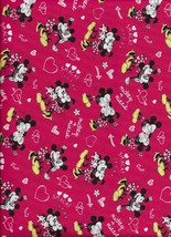 New Valentines Day Mickey &amp; Minnie on Red 100% cotton fabric by the quar... - $3.22