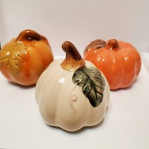 Ceramic Pumpkins, set of 3, Decorative Accents, Fall Decor, Orange and W... - $18.00