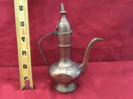Brass Turkish Coffee orTea Pot / Pitcher with Hinged Lid 6” Etched Vintage - $7.50