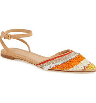 $348! NEW TORY BURCH ISLE EMBELLISHED BEADED ANKLE STRAP FLAT SANDALS SH... - $158.40