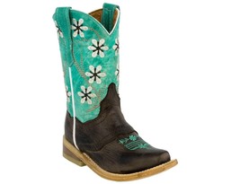 Girls Teal Cowboy Boots Floral Embroidered Westenr Cowgirl Snip Toe Toddler - $54.99