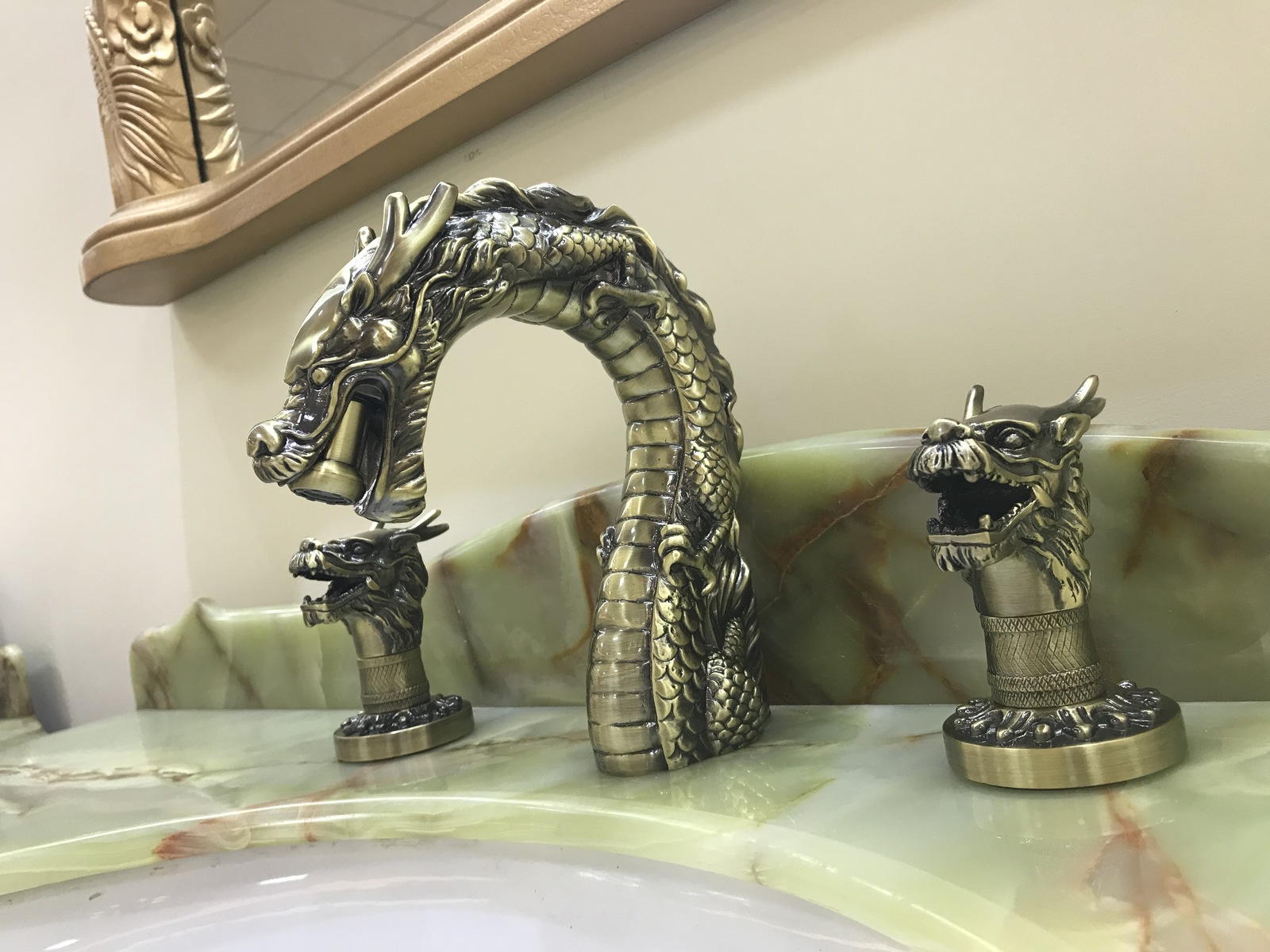 Antique brass 8" widespread bathroom dragon lav sink Faucet dragon