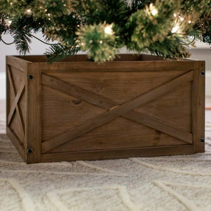 Modern Farmhouse Chic Wooden Box Christmas Tree Collar Holiday