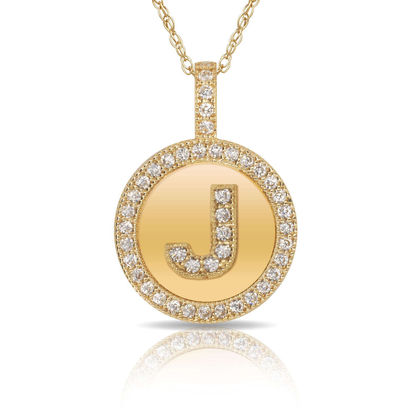 14K Solid Yellow Gold Round Circle Initial "J" Letter Charm Pendant