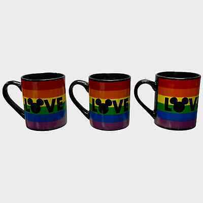 Disney Mickey Mouse Rainbow Collection Pride Love Coffee Mug Set of 3 - £48.13 GBP