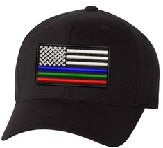 USA Flag Embroidered Flex Fit Hat Police Fire Public Safety Green Red Blue Line - $21.77+