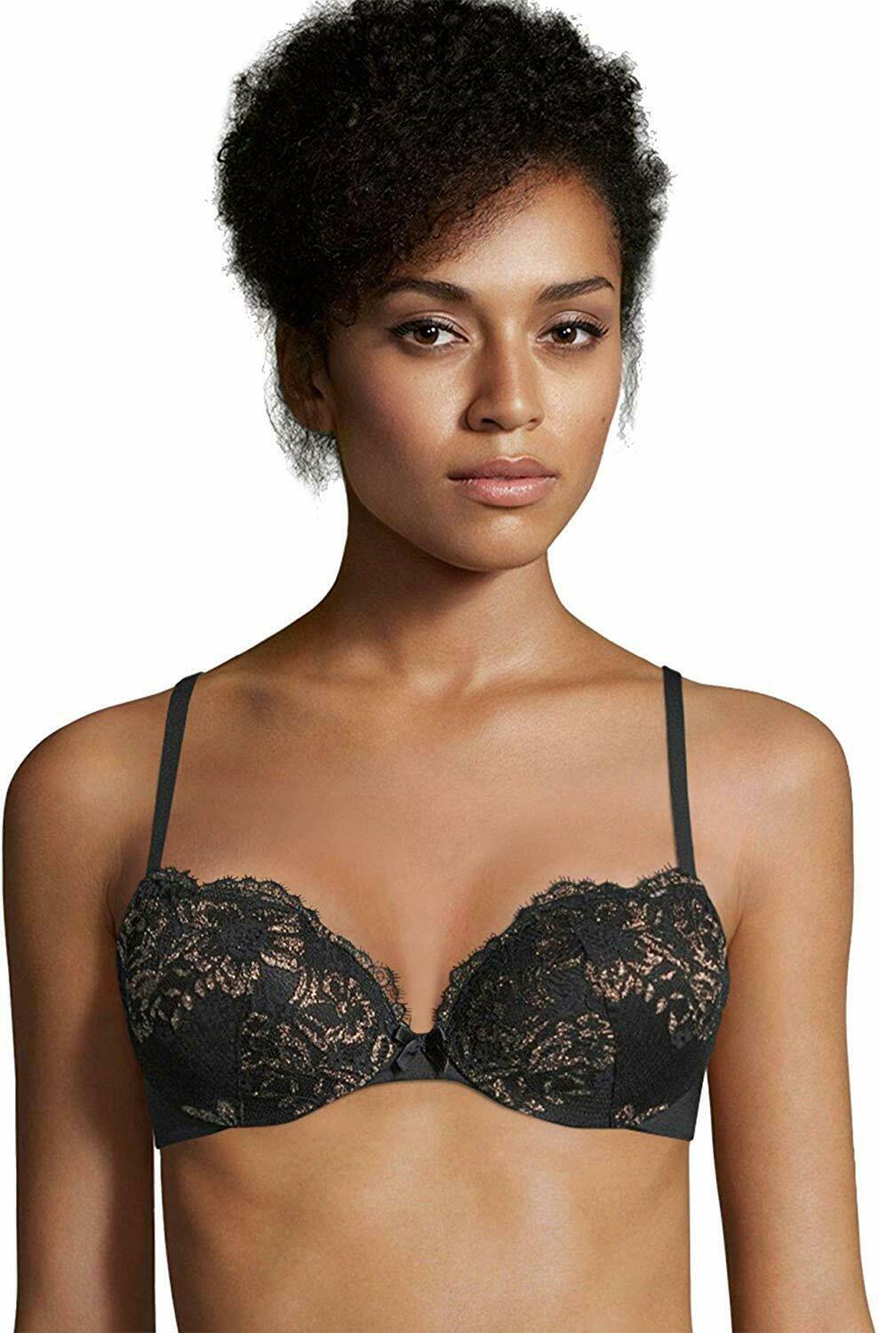 Maidenform BLACK with GOLD Push Up & In Lace Demi Bra, US 34A, UK 34A