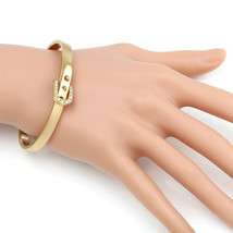 Gold Tone Bangle Bracelet, Buckle Clasp & Swarovski Style Crystals - $26.99