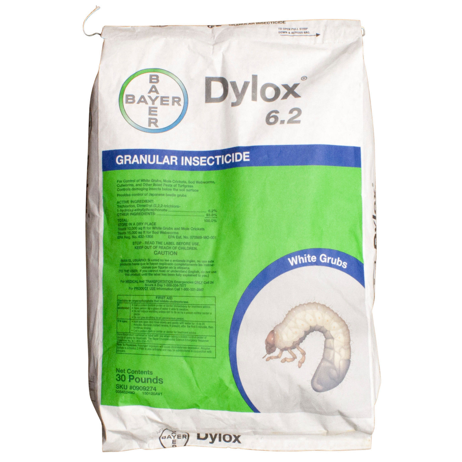 Bayer Dylox 6.2 Granules 30 Lbs White Grubs Mole Crickets Japanese