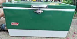 Vtg 1984 Large Coleman Green White Metal Cooler Ice Chest 22x12x13 With ... - $215.04