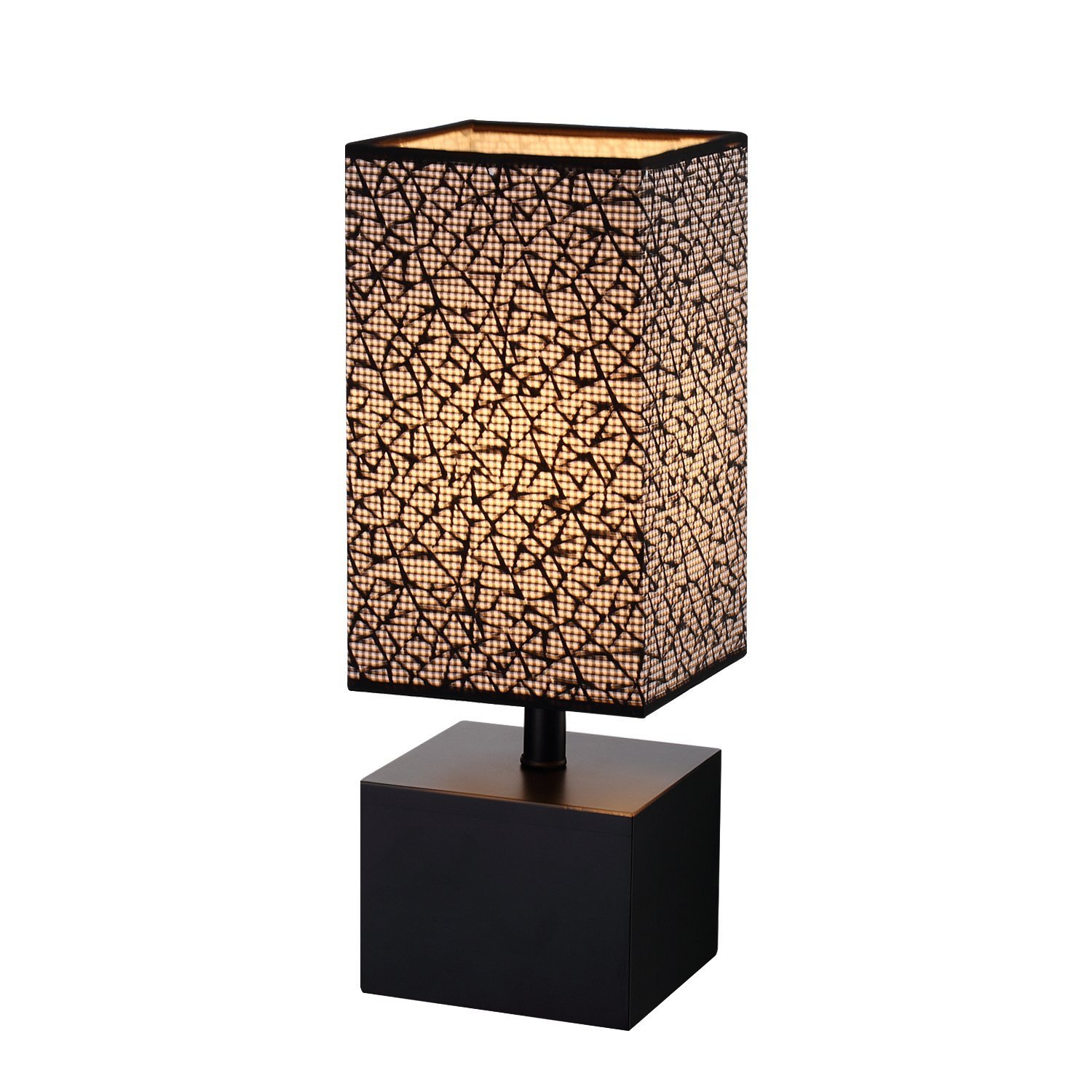 Modern Table lamp, Black Wooden Base Desk Lamp,Bedside Lamp With Scifi Pattern Table Lamps