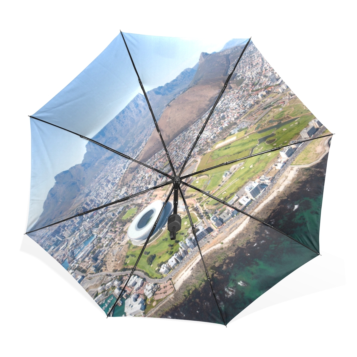 Overall Aerial View Cape Town Black Portable Compact Folding Umbrella